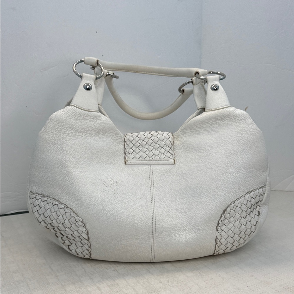 Harold’s Elegant White smooth and woven Leather Handbag - Picture 3 of 11